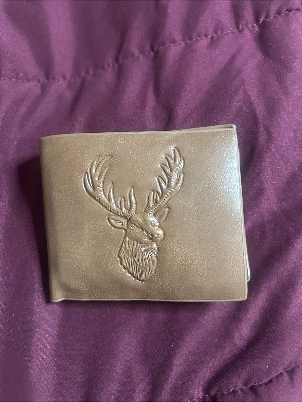 SHEIN Brown Faux Leather Money Clip Wallet with Embossed Stag